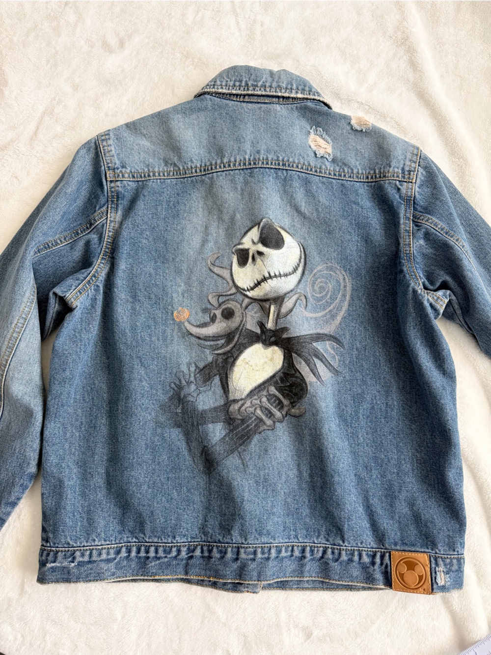 Disney Kids Denim Jacket with Jack Skellington Back Art 100% Cotton Size 10/12 L